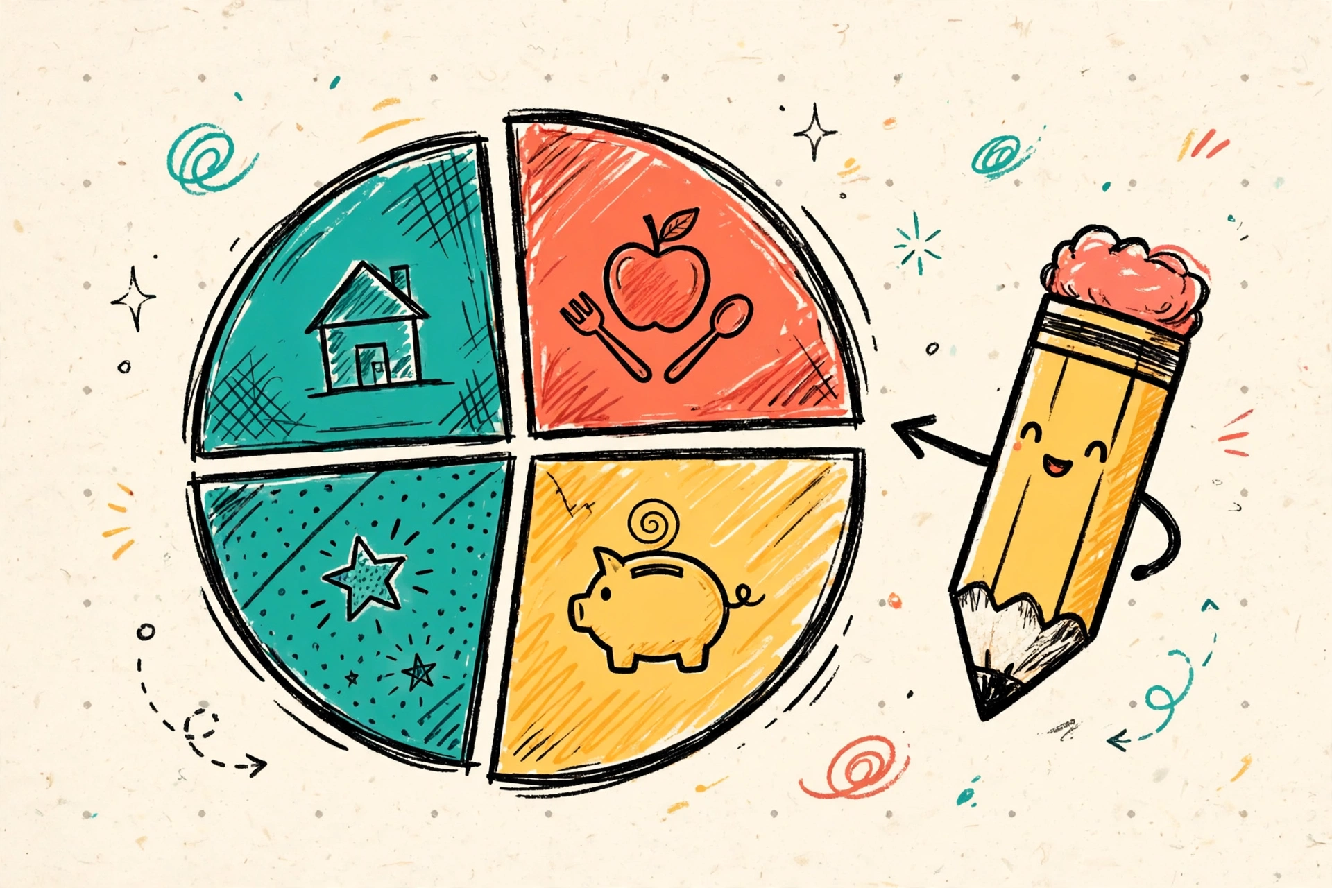 Hand-drawn budget pie chart doodle