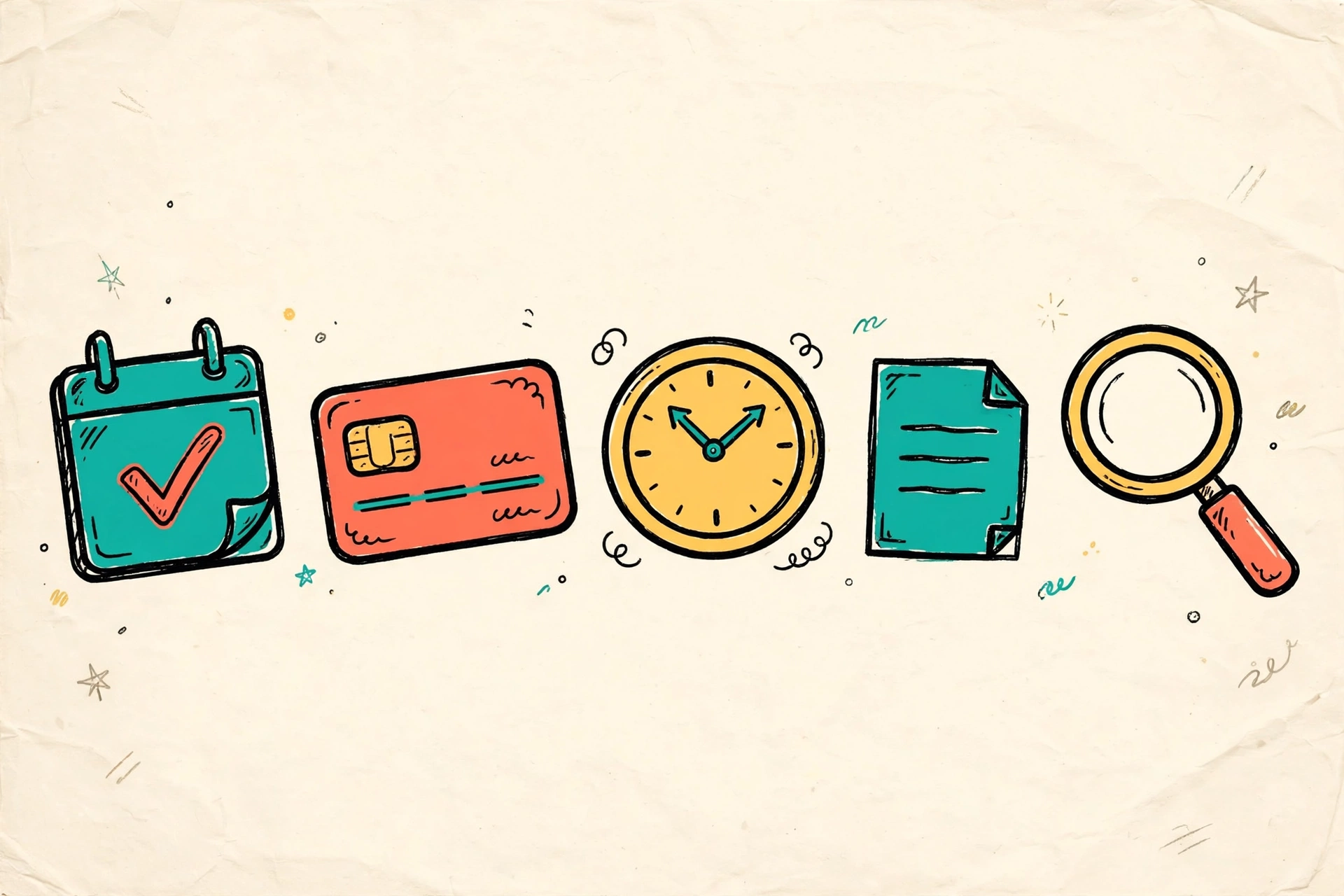 Icons of credit score factors doodle