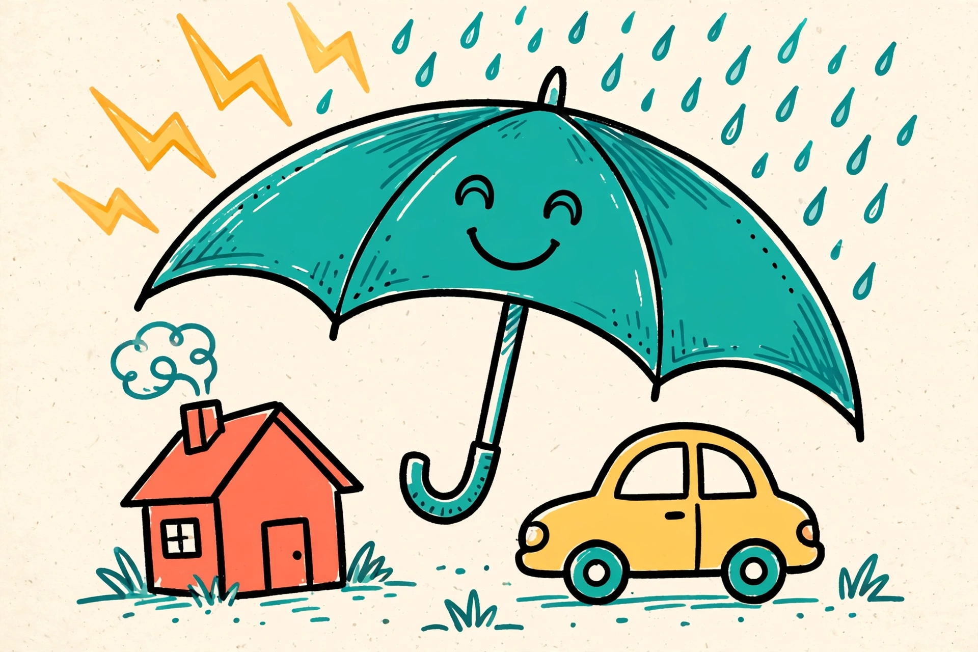 Umbrella shielding home from rain doodle