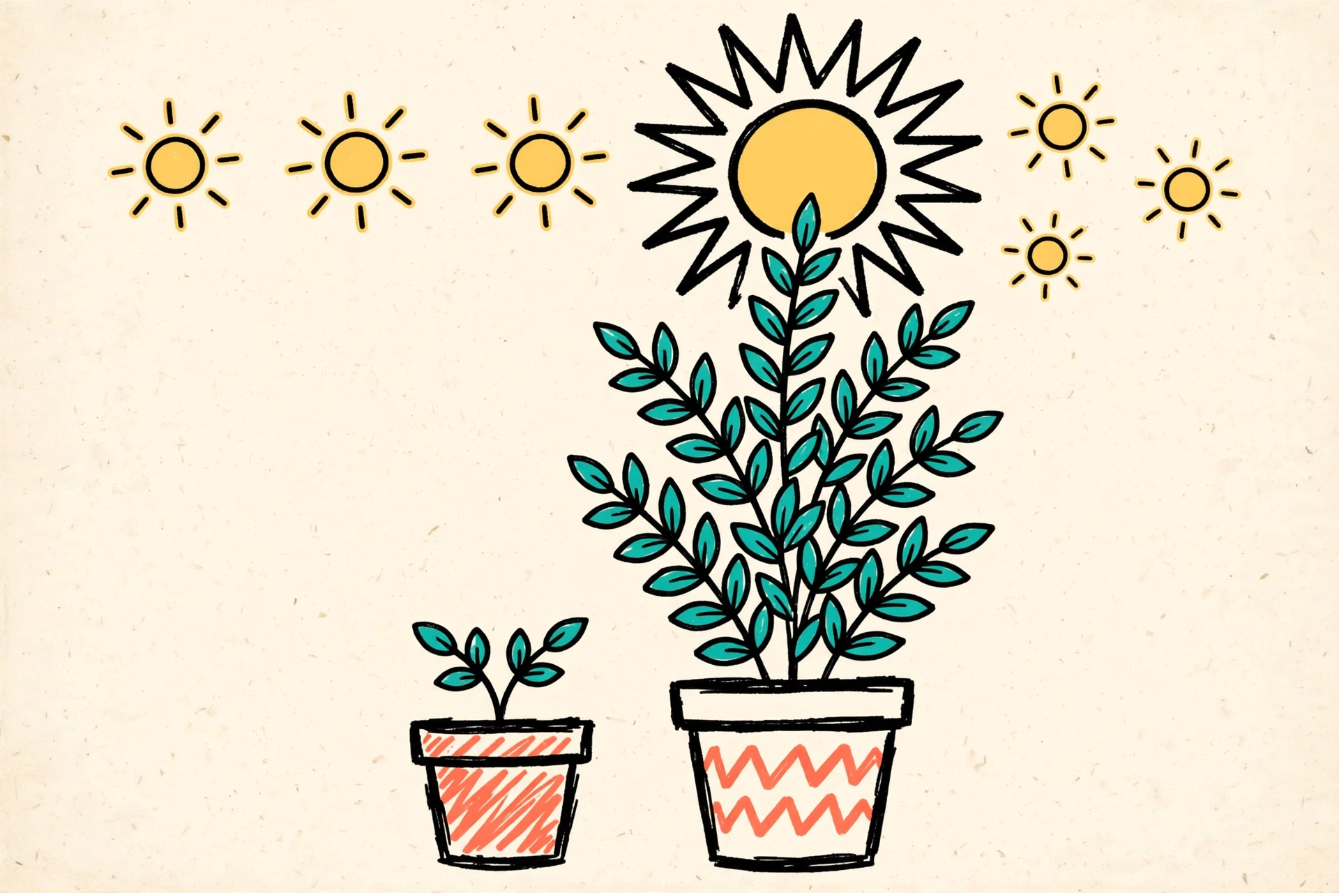 Two plants growing over time doodle